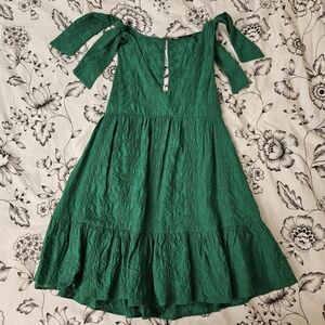 Zara green embroidery poplin tie Dress
